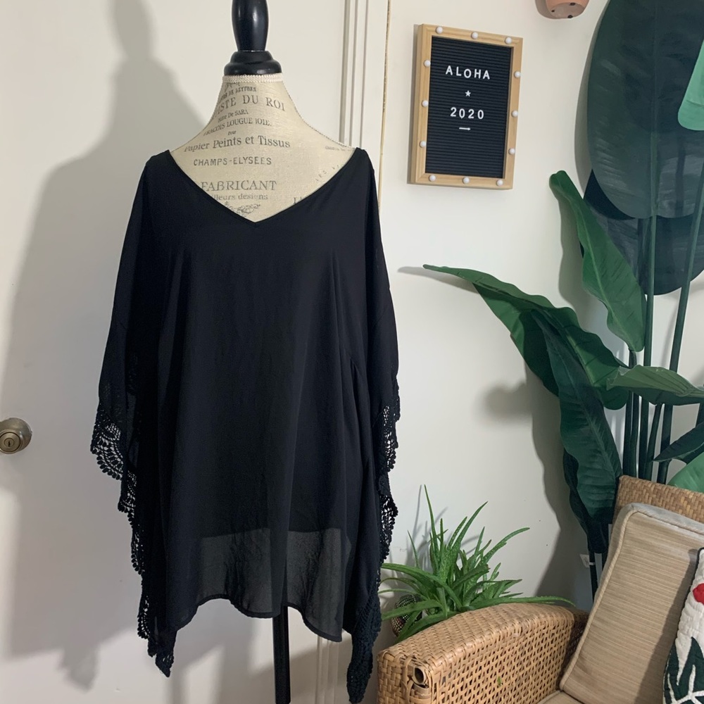 Black Blouse with Open Back and Lace